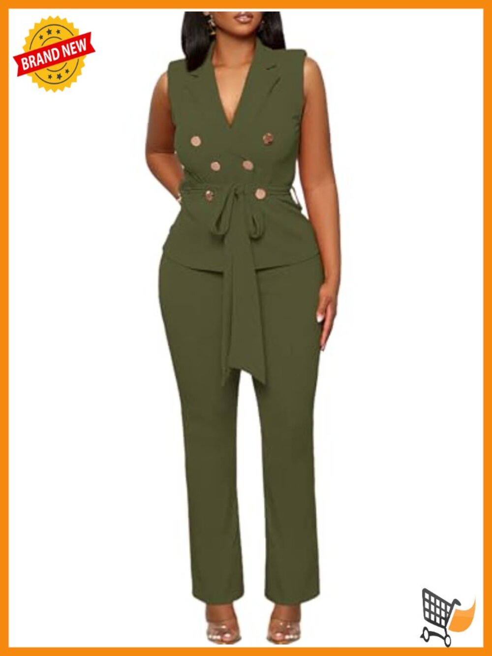Sleeveless Vest with Belt Wide Leg Pants 2 Piece Business Suit Set